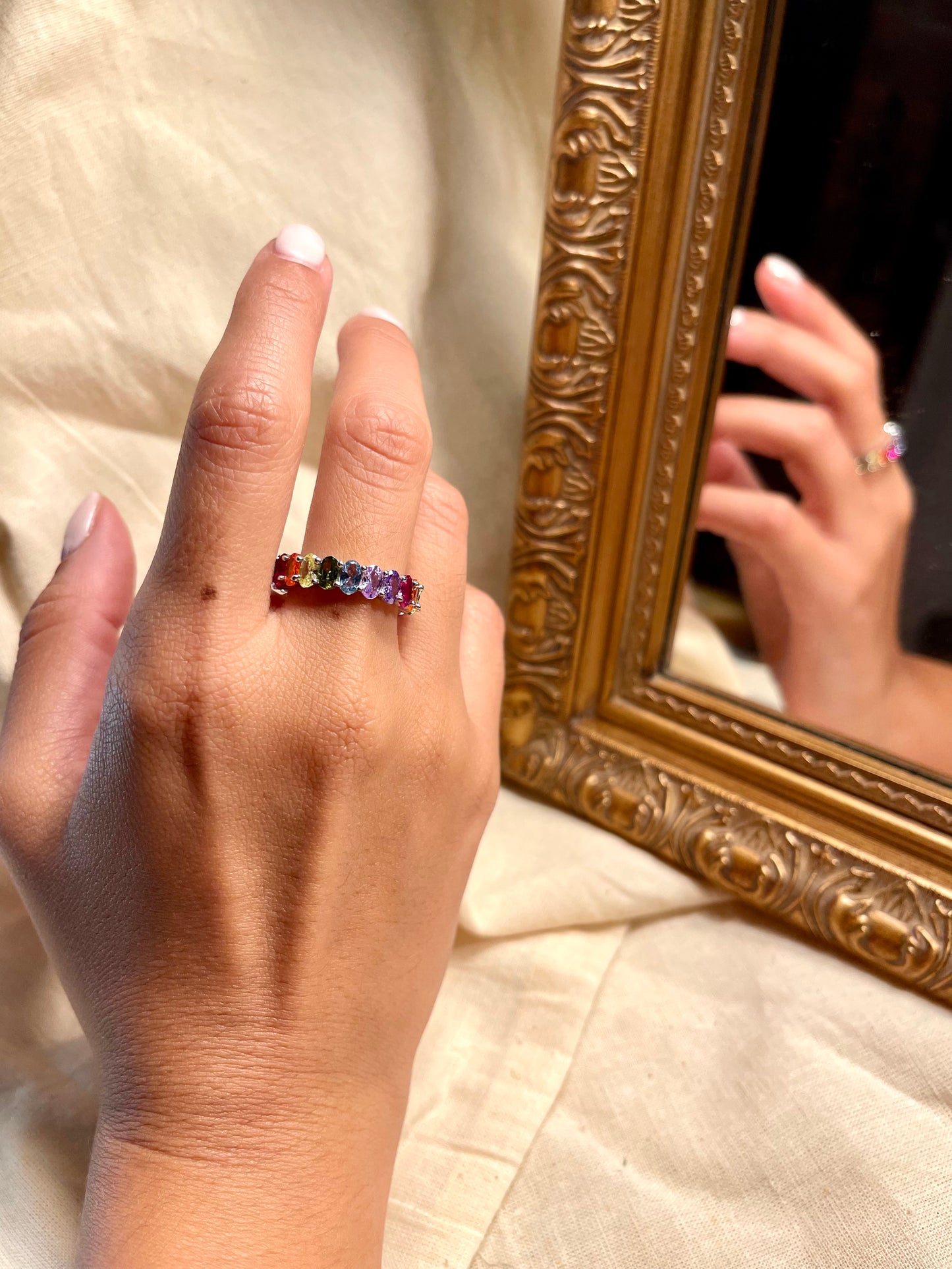 Anillo Zircones Colores Ovalados