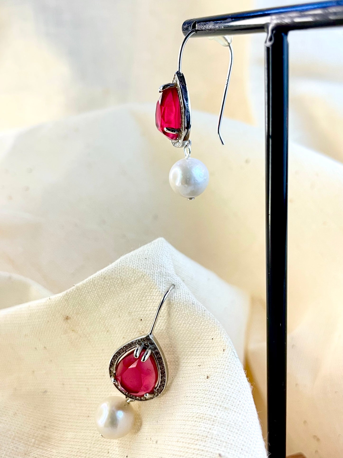 Arete Patente Perla Cuarzo