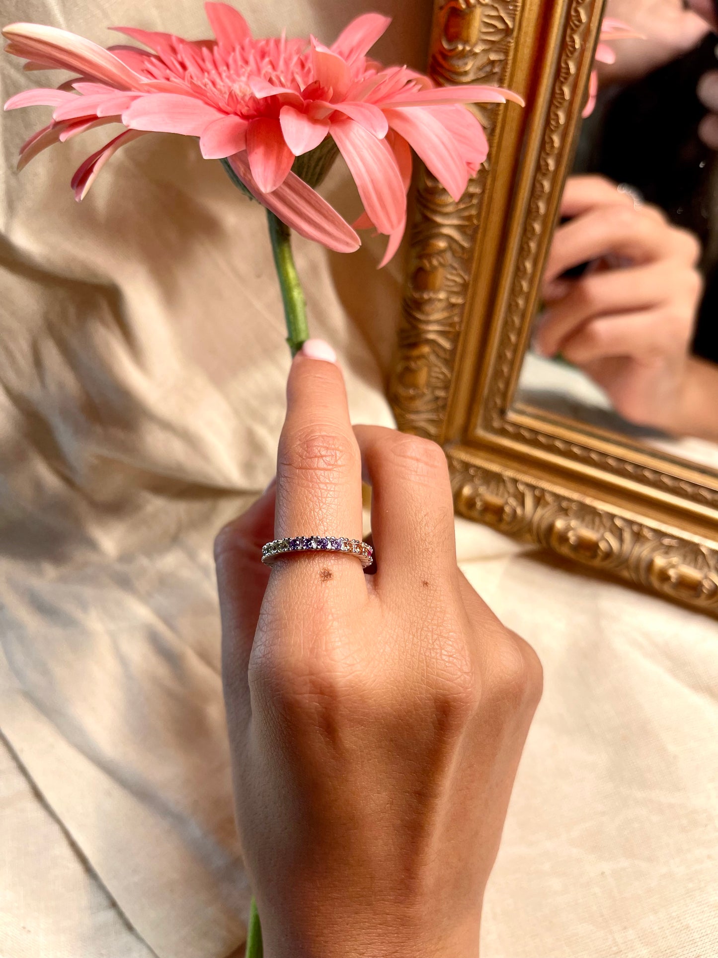 Anillo Zircones Colores Uñas