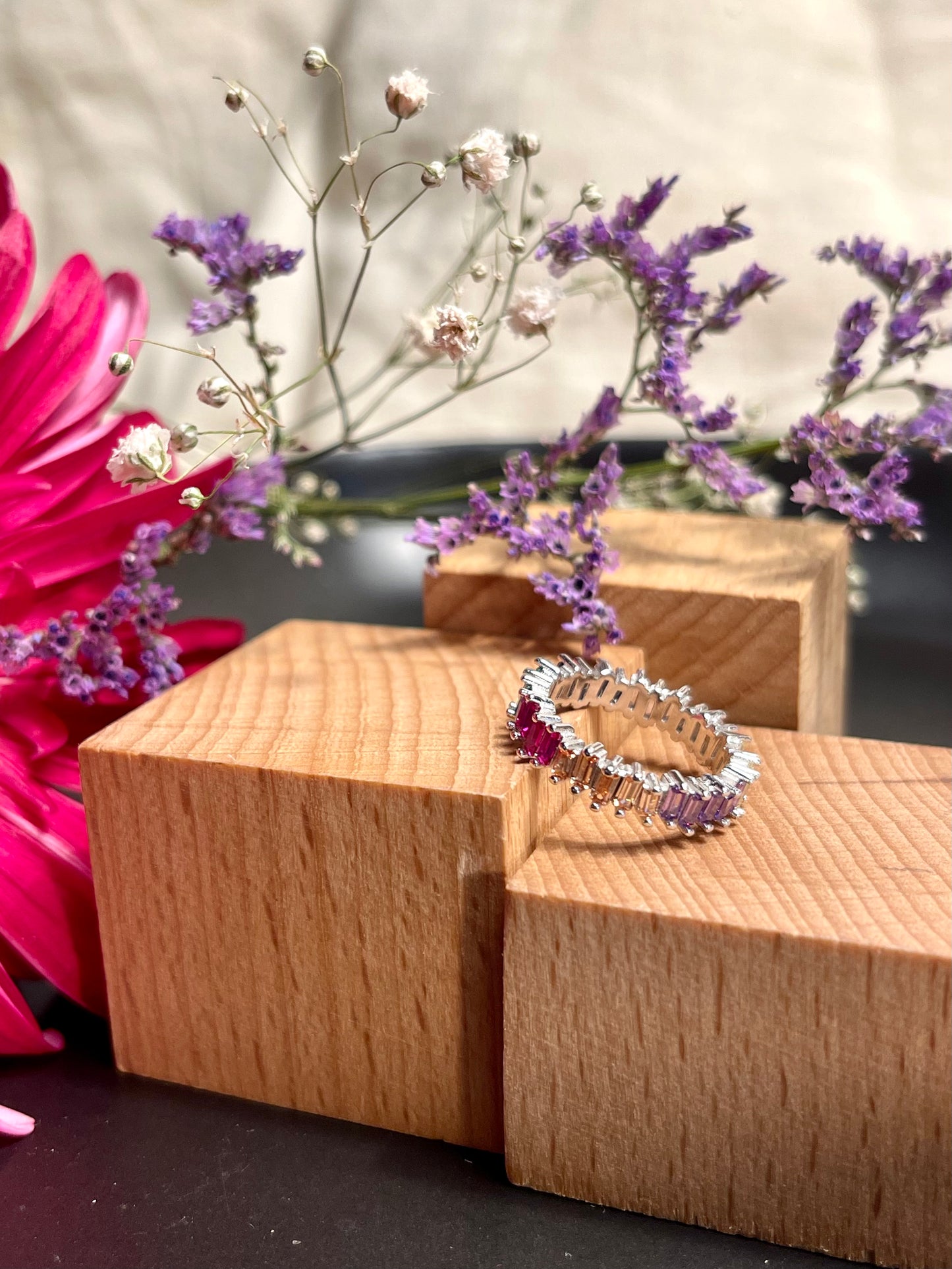 Anillo Zircones Colores Baguette