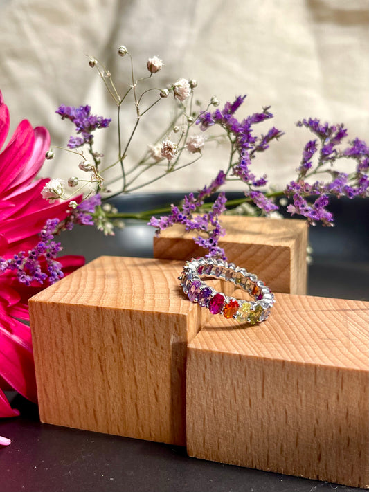 Anillo Zircones Colores Ovalados