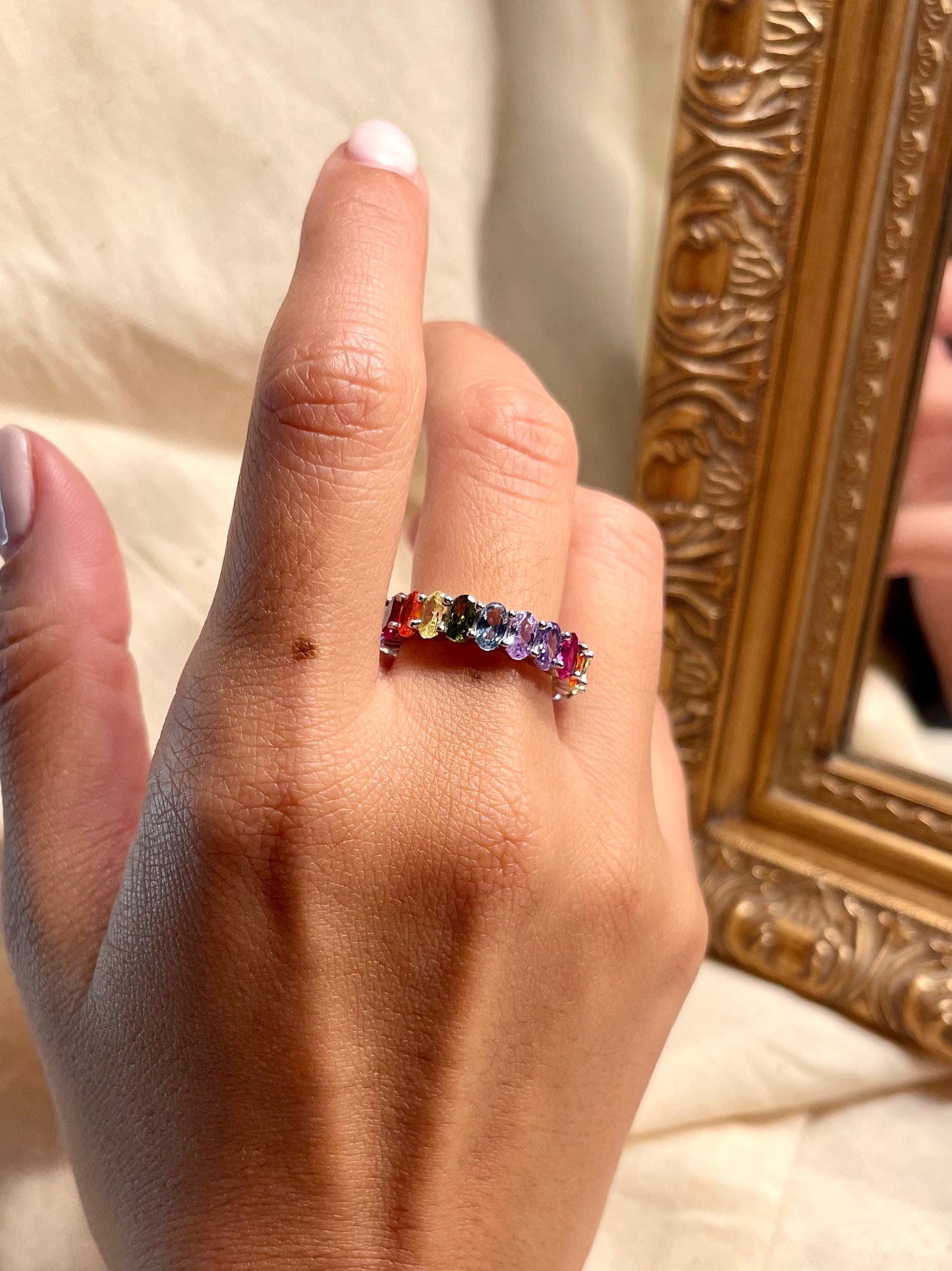 Anillo Zircones Colores Ovalados