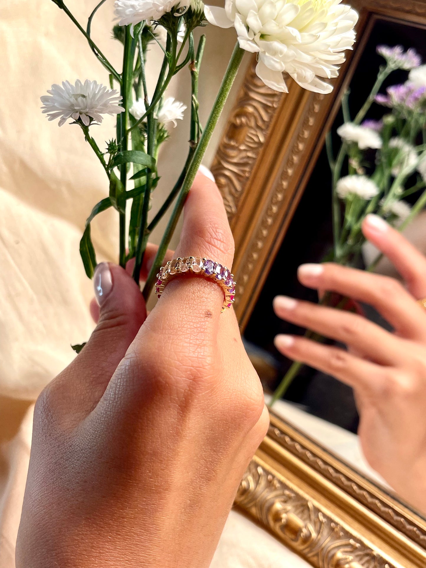 Anillo Zircones Colores Ovalados