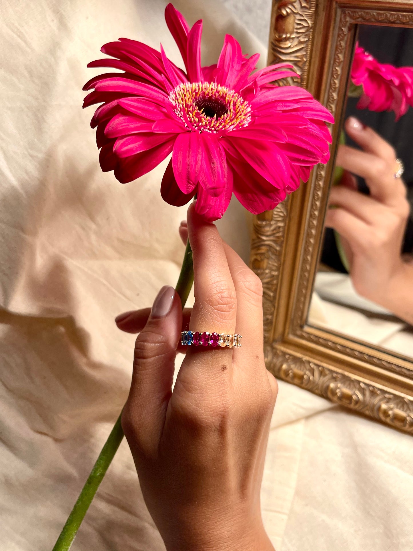 Anillo Zircones Colores Ovalados