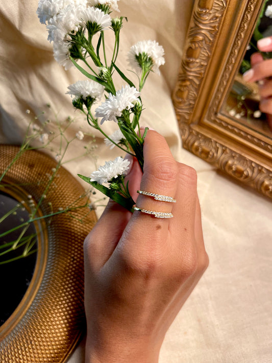 Anillo Zircones 2 Lineas Cruzadas
