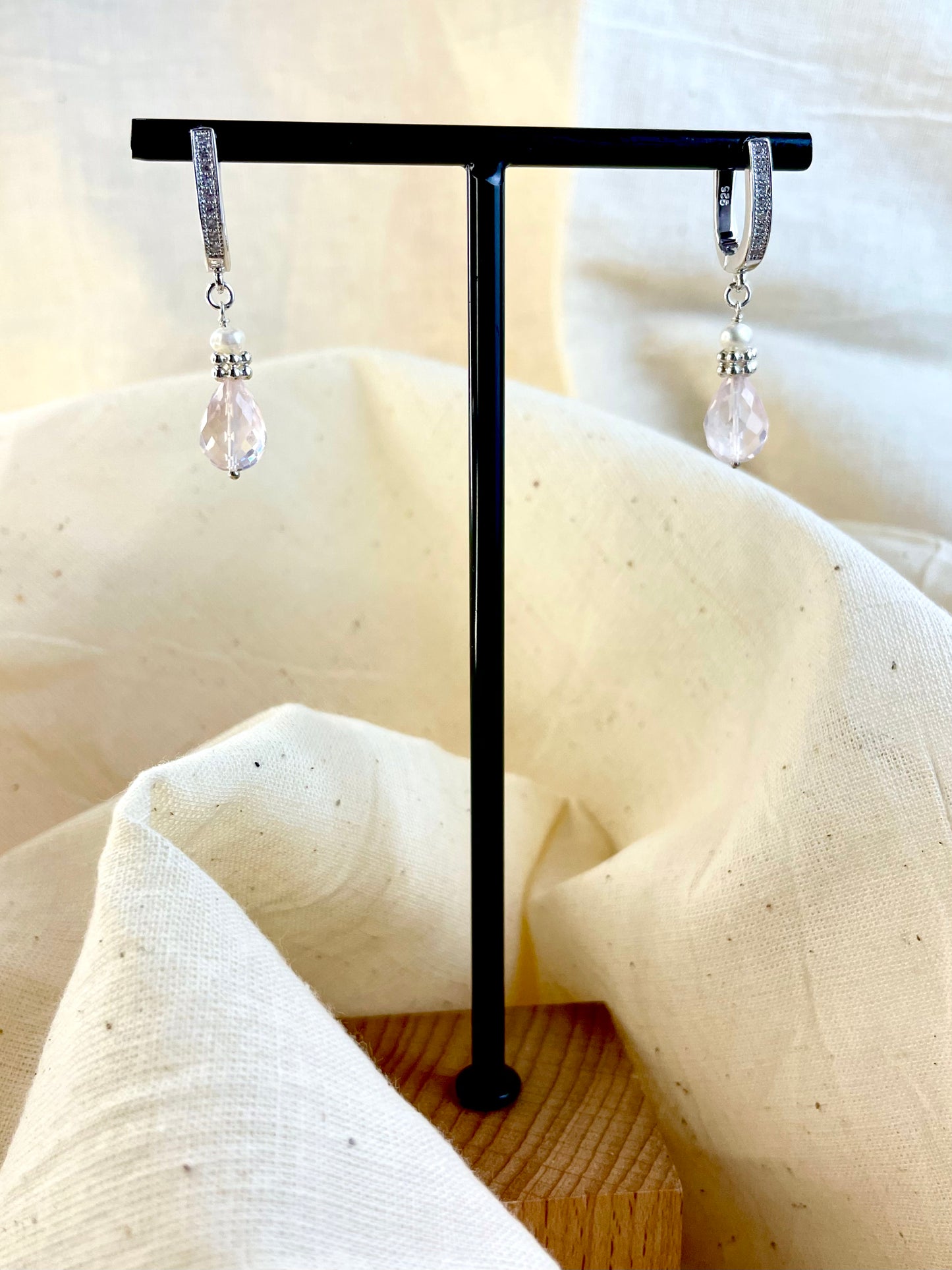 Arete Cierre Seguro Cuarzo Rosado
