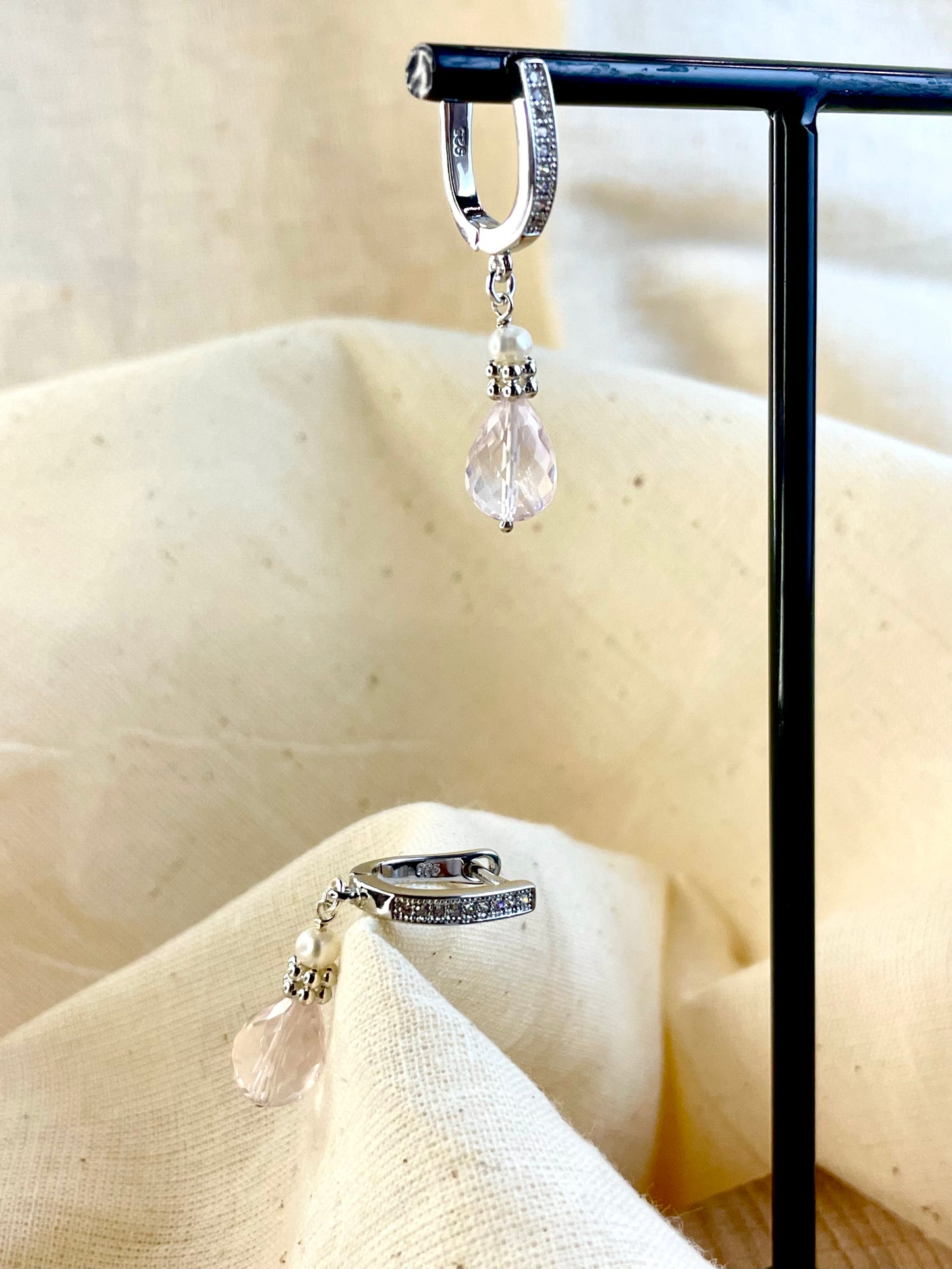 Arete Cierre Seguro Cuarzo Rosado