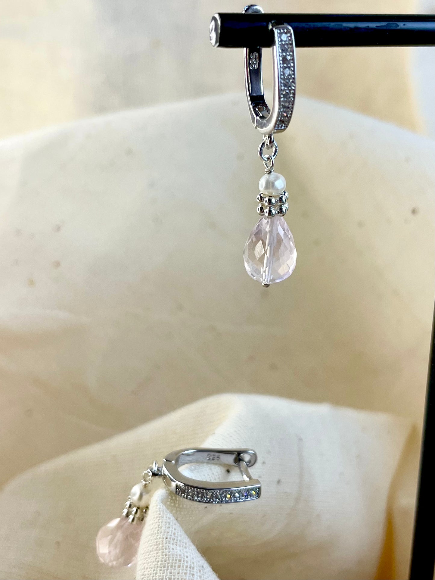 Arete Cierre Seguro Cuarzo Rosado
