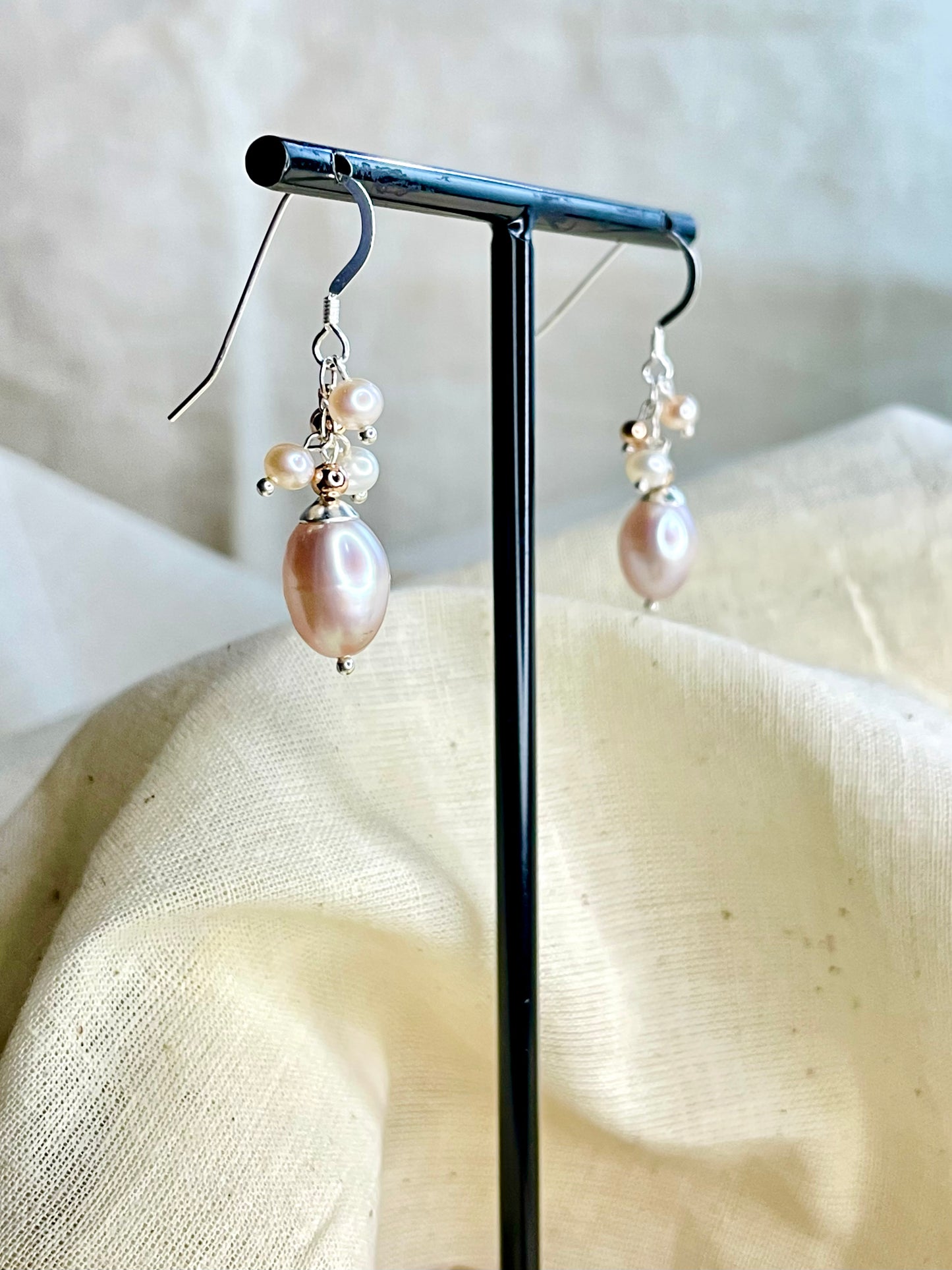 Arete Patente Perlas Peach
