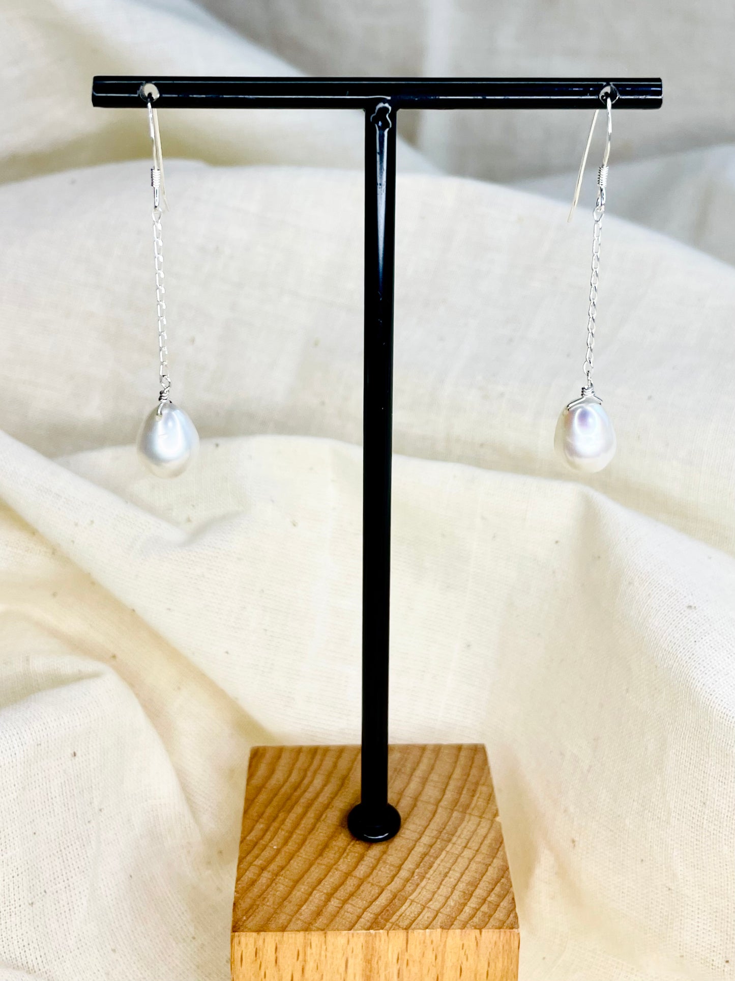 Arete Patente Perla Blanca