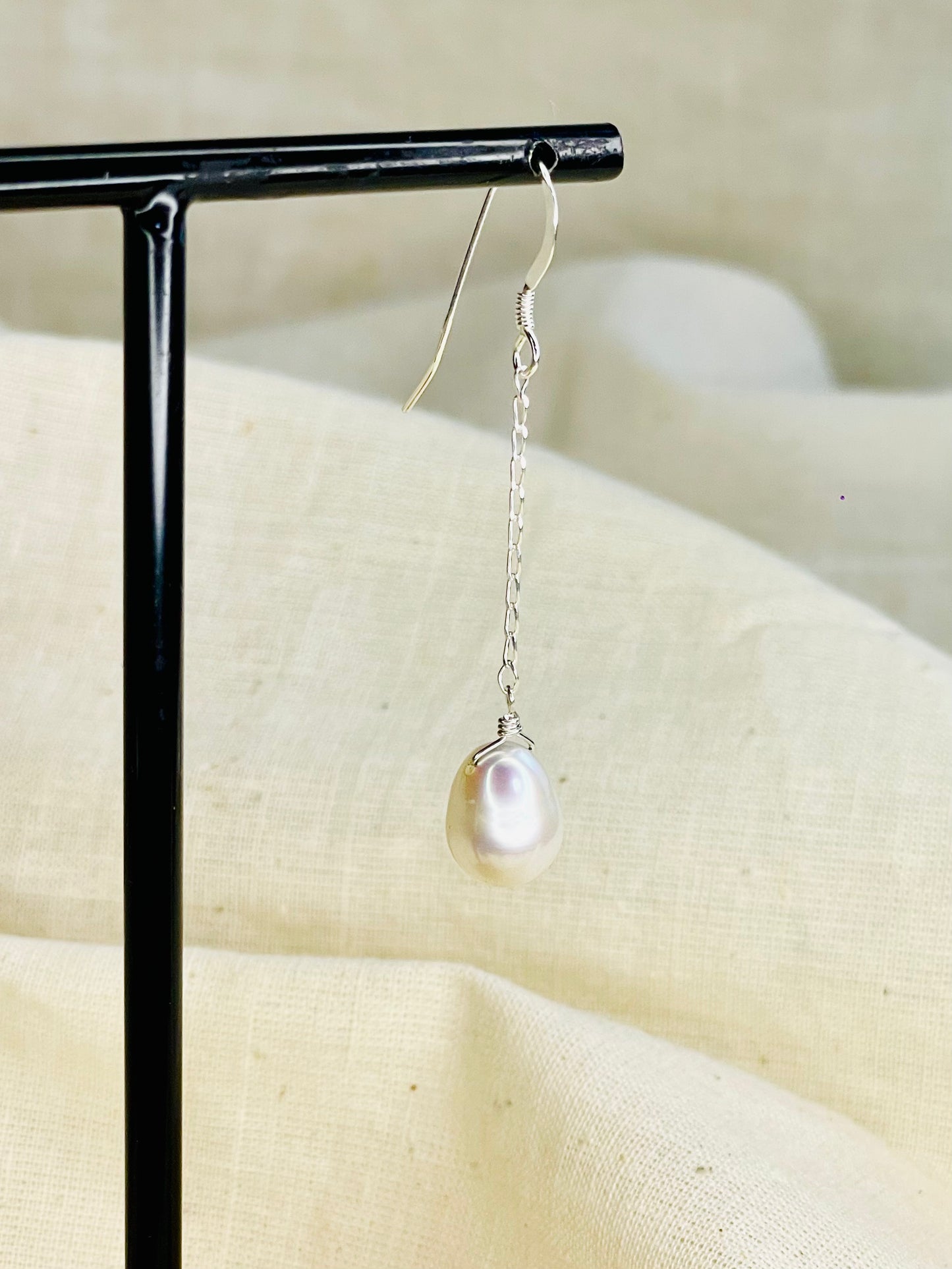 Arete Patente Perla Blanca
