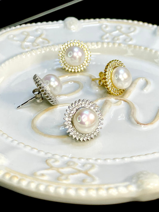 Arete Stud Perla Zircones
