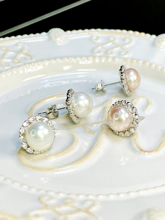Arete Stud Perla Zircones