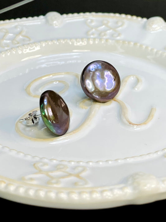 Arete Perla Moneda Gris
