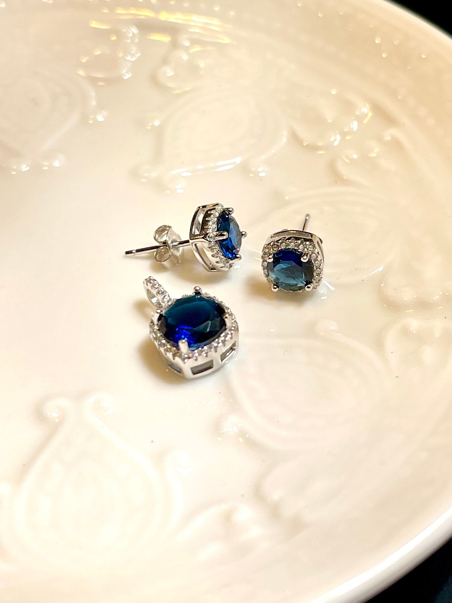 Set Zircones Cuadrado Azul