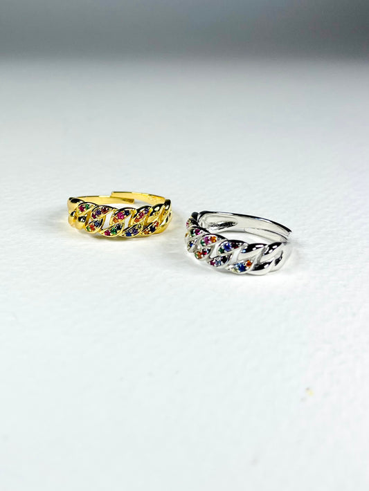 Anillo Zircones Eslabones Cuban