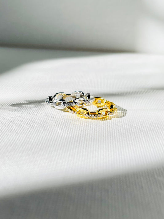 Anillo Zircones Banda Eslabones
