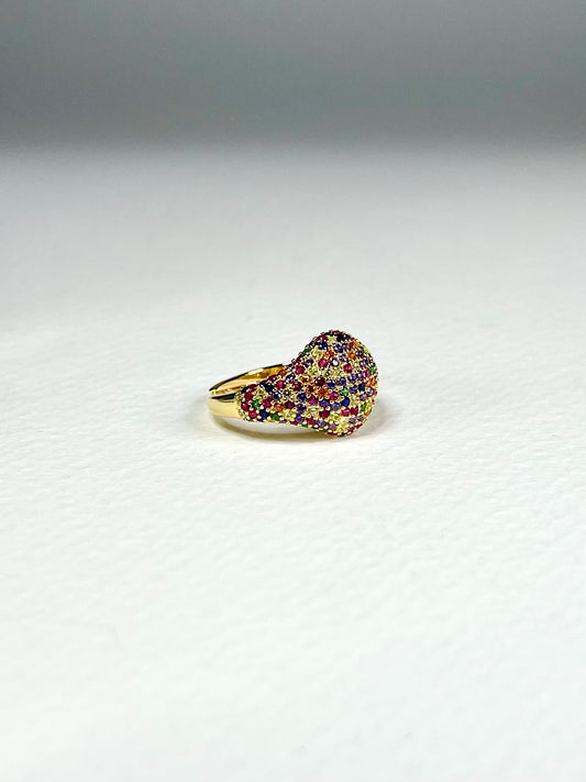 Anillo Dorado Zircones Multicolor