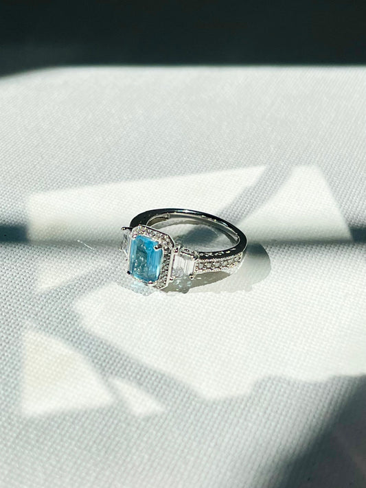 Anillo Zircones Celeste Rectangular