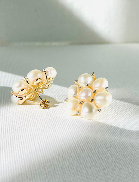 Arete Perla Zircones Flor