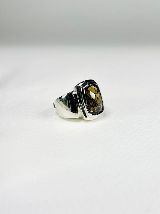 Anillo Cuarzo Ahumado Rectángulo